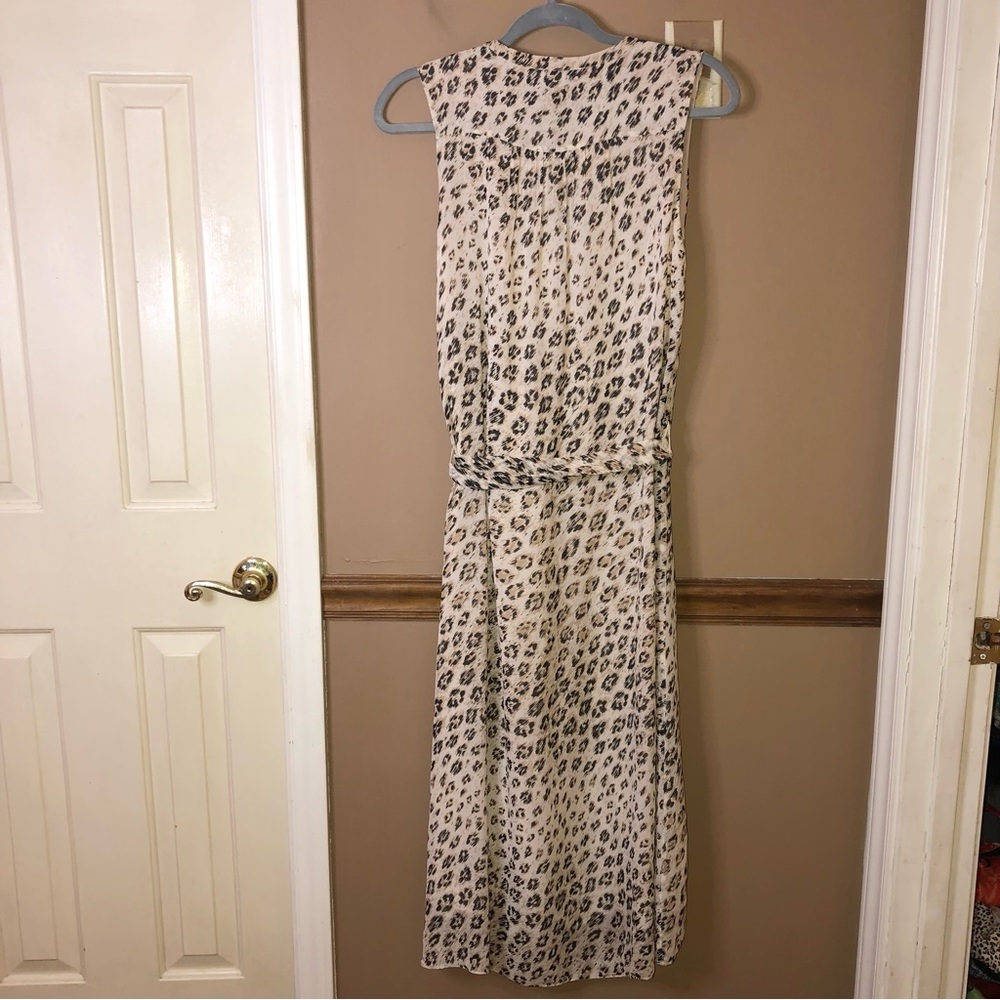 Joie Corrin Silk Leopard Animal Print Tie Waist‎ Midi Dress Tan Size Small - Picture 3 of 6